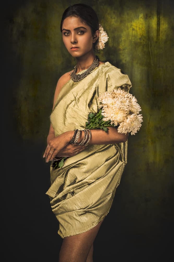 Indian Woman with Flowers by DEBASISH CHATTOPADHYAY — canvas wall art