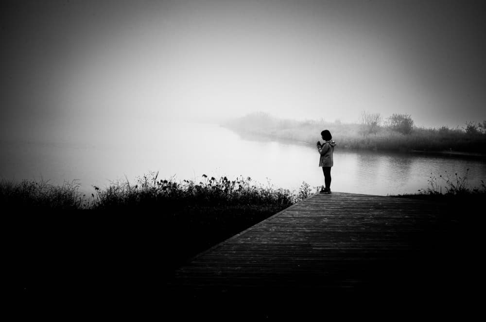 Child on Foggy Dock by Ramiz Sahin — canvas wall art