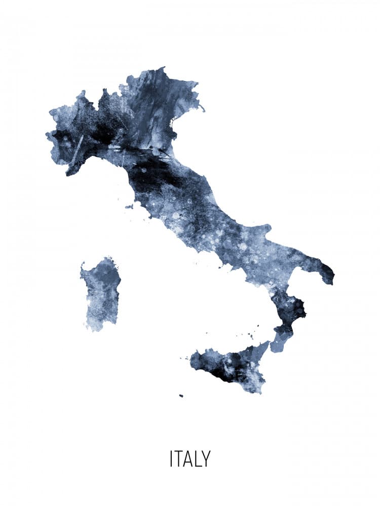 Indigo Italy Map by Michael Tompsett — canvas wall art
