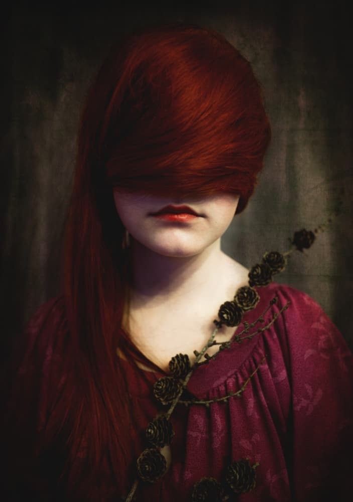 Mysterious Red Hair Portrait by Jorun Larsen — canvas wall art