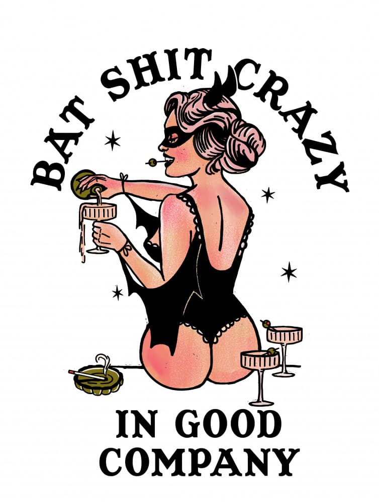 Bat Shit Crazy Funny Pin-Up Art by The Whiskey Ginger — canvas wall art