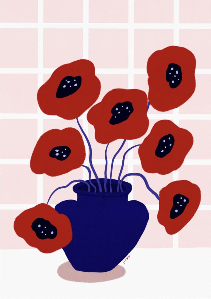 Vibrant Poppies In Blue by Dirkie Nell — canvas wall art