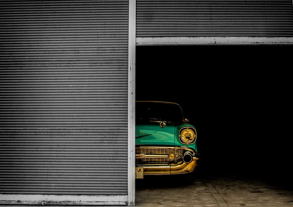 Teal Classic Car Peeks by Pentaxian — canvas wall art