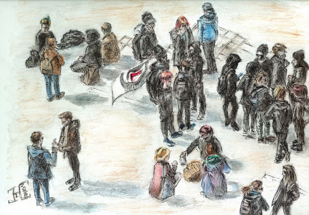 Urban Crowd Gathering by Tim Hoinkis — canvas wall art