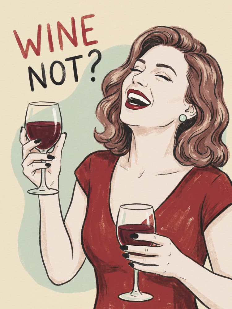 Wine Not Woman Laughing by Andreas Magnusson — canvas wall art