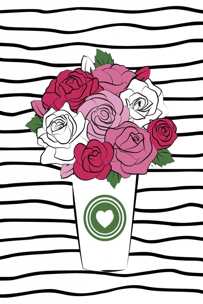 Roses In A Striped Cup by Martina — canvas wall art