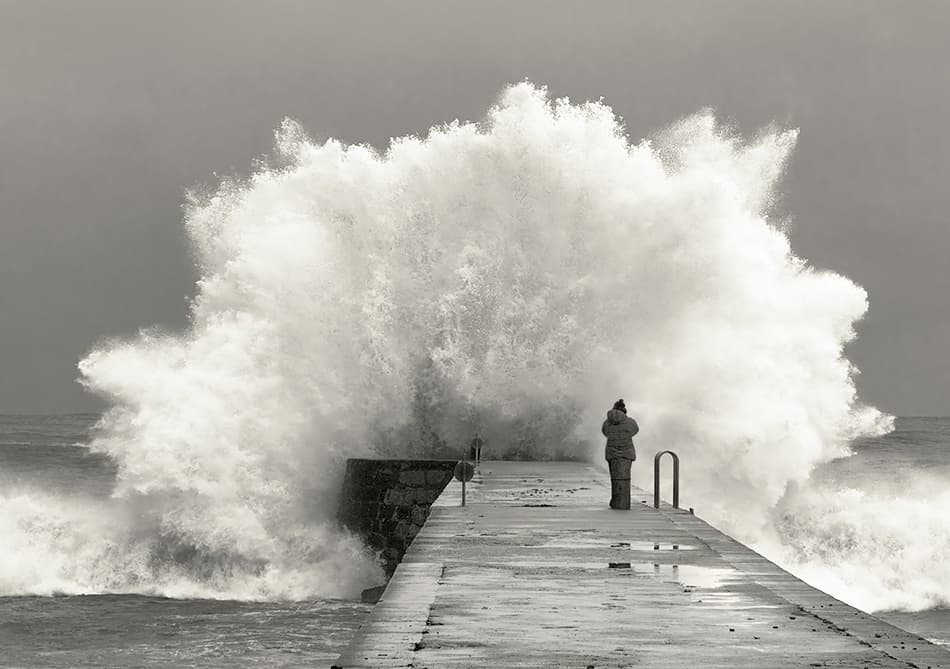 Lone Figure Giant Wave by Mikel Lastra — canvas wall art