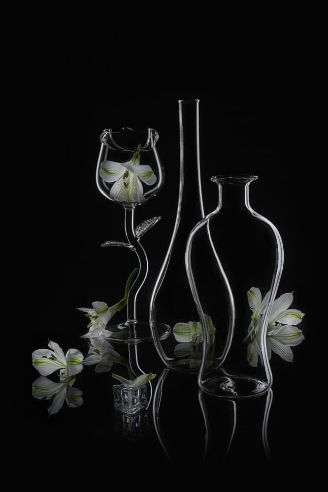 Elegant Glass Floral Still Life by Lydia Jacobs — canvas wall art
