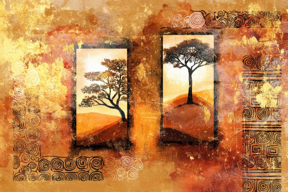 Golden Tribal Landscape by Rafal Kulik — canvas wall art