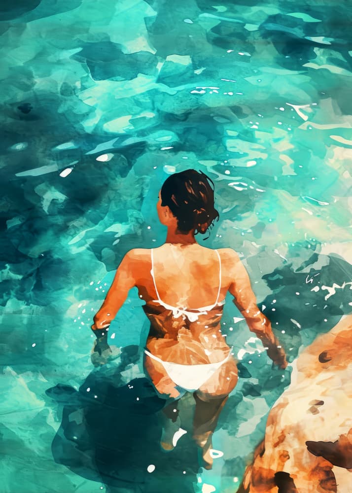 Turquoise Water Woman by Justyna Jaszke — canvas wall art