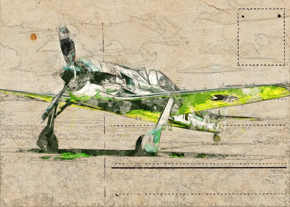 Vintage Fighter Plane Sketch by Lembayung senja studio [Vintage Poster] — canvas wall art