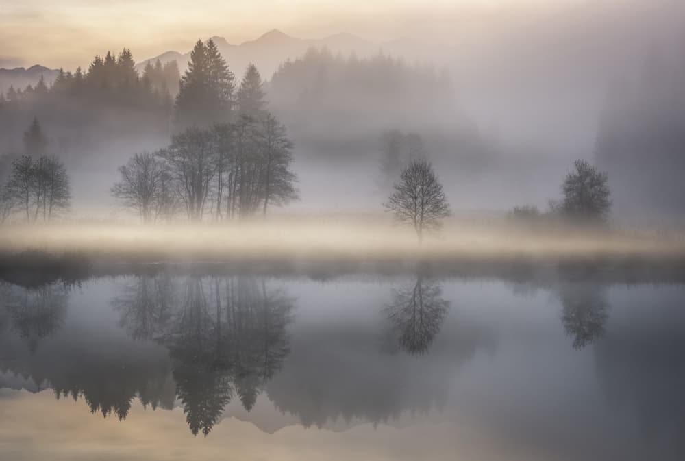 Misty Morning Lake Reflections by Nina Pauli — canvas wall art