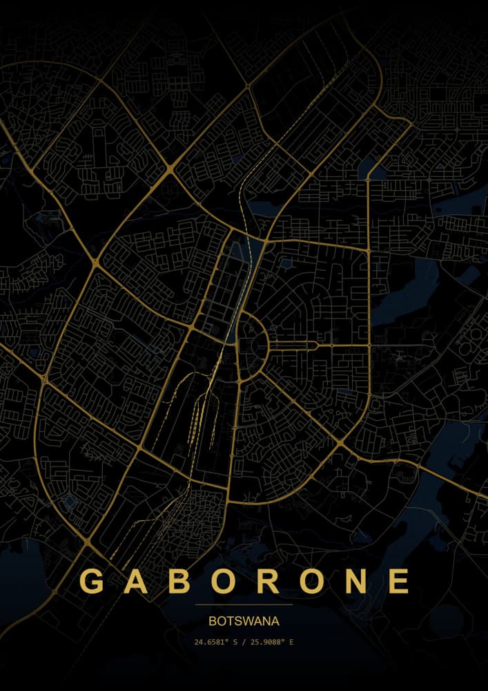 Gaborone City Map by HUGO — canvas wall art