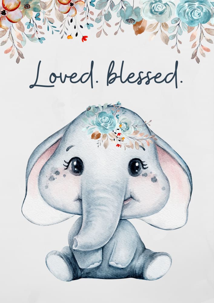 Loved Blessed Baby Elephant by Saskia Michele — canvas wall art