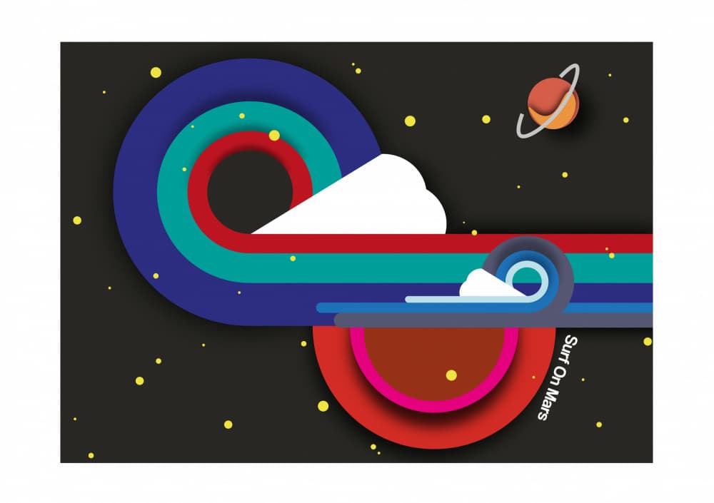 Retro Space Surf by Frances Collett — canvas wall art