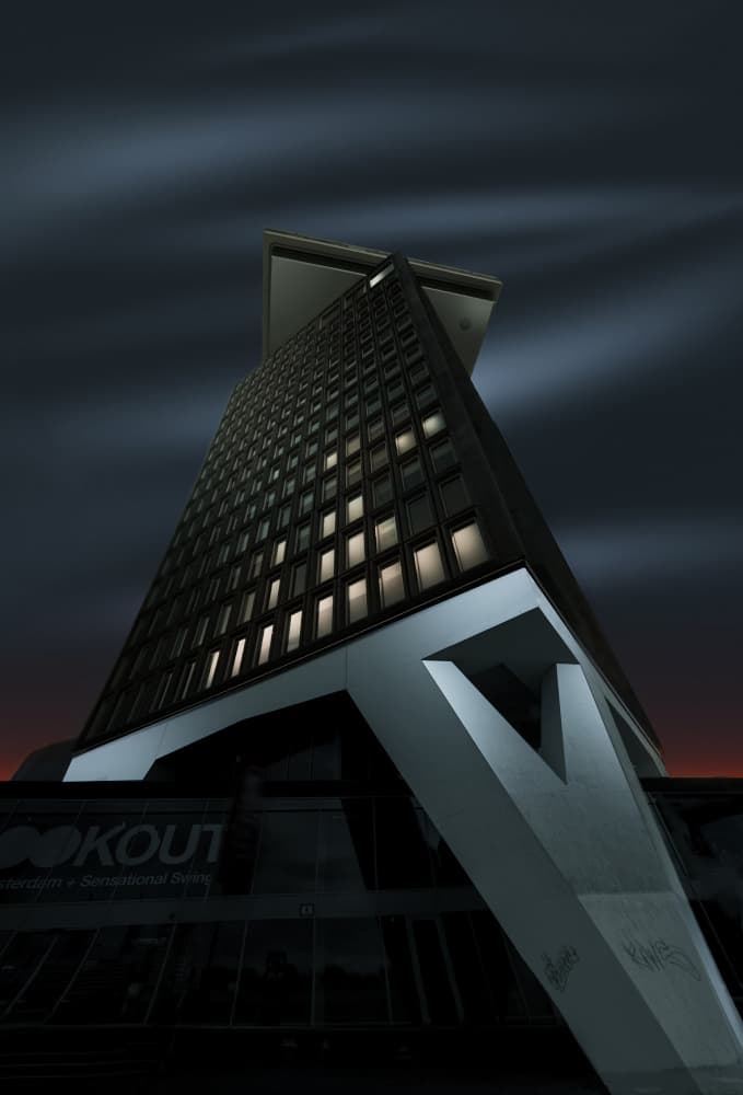 Modern Geometric Night Building by Larry Deng APA — canvas wall art