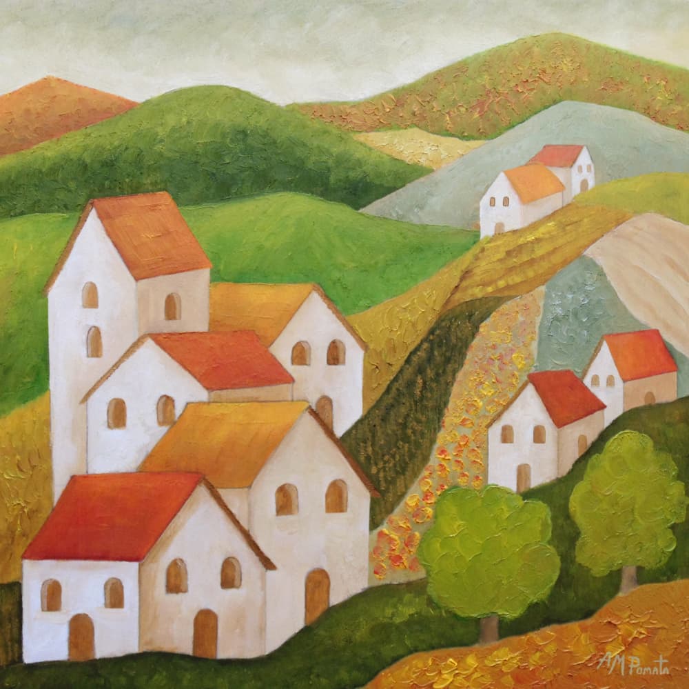 Charming Hillside Village by Angeles M. Pomata — canvas wall art