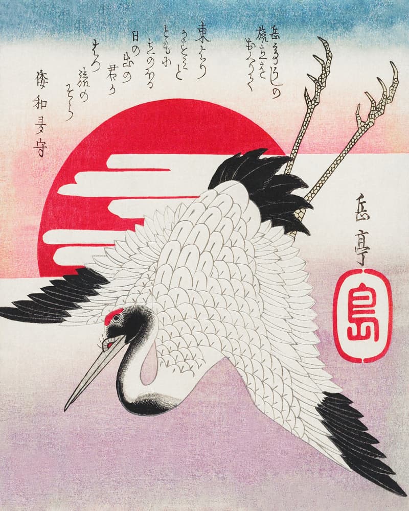 Japanese Flying Crane (1900) by Yashima Gakutei — canvas wall art