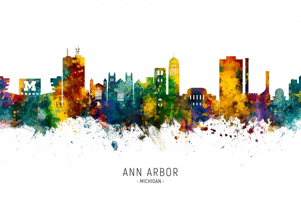 Colorful Ann Arbor Skyline by Michael Tompsett — canvas wall art