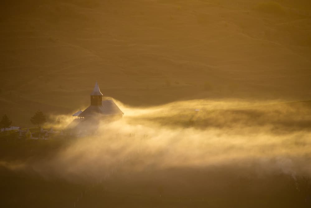 Golden Mist Church by Ovidiu Satmari — canvas wall art