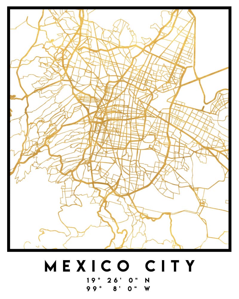 Mexico City Gold Map by Emiliano Deificus — canvas wall art