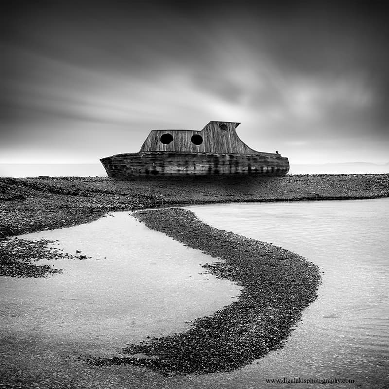 Old Boat Winding Stream by George Digalakis — canvas wall art