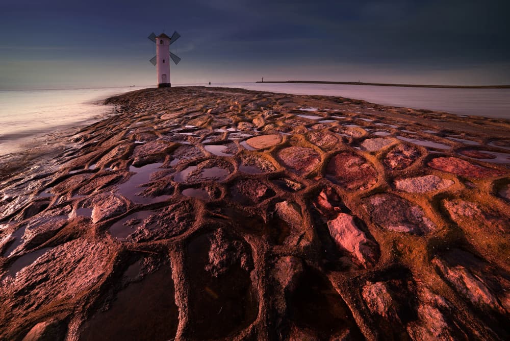 Serene Windmill Lighthouse by paralaxa — canvas wall art