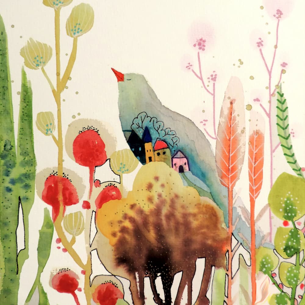 Whimsical Bird Village by Sylvie Demers — canvas wall art