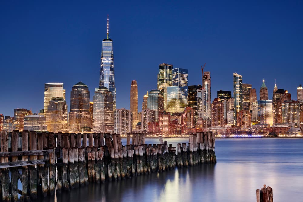 Manhattan Skyline Twilight by Martin Froyda — canvas wall art