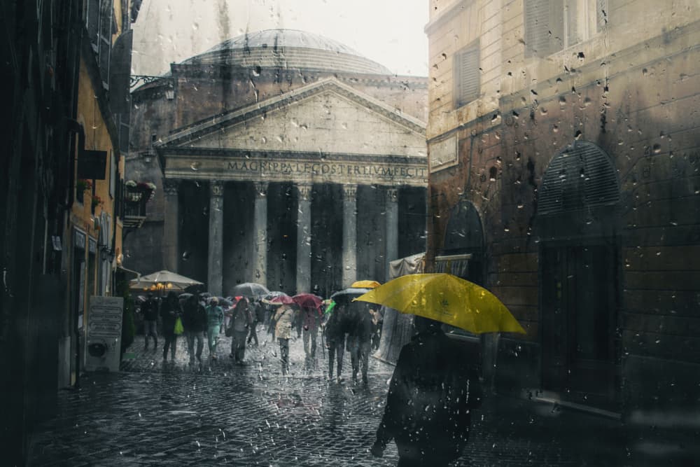 Pantheon Rome Rainy Street by Alessio Trerotoli — canvas wall art