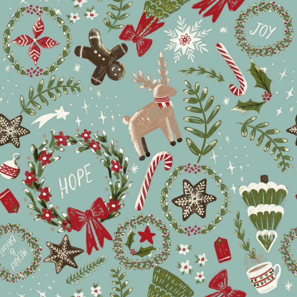 Magical Christmas Green Pattern by Anis Illustration — canvas wall art