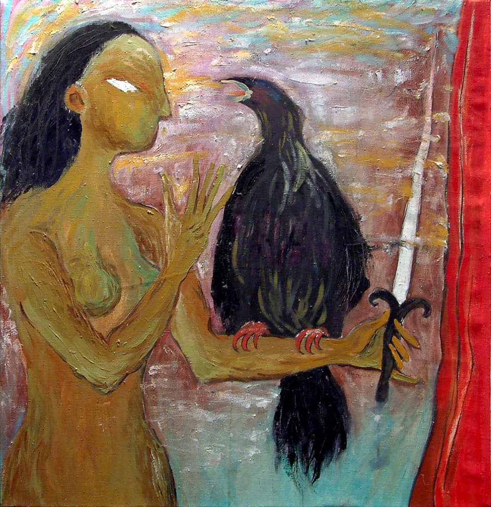 Mystical Woman and Raven by Kanat Ibragimov — canvas wall art