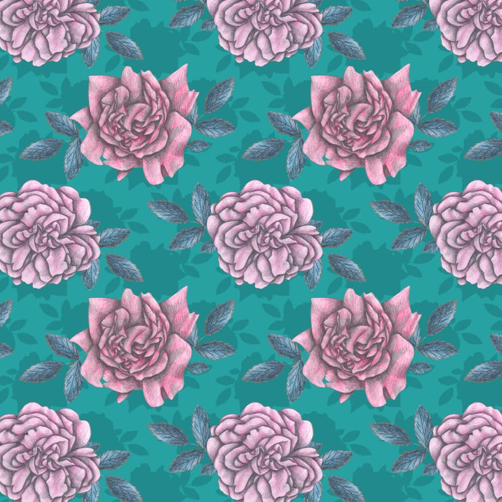 Pink Roses Teal Pattern by Cecilia Battaini — canvas wall art