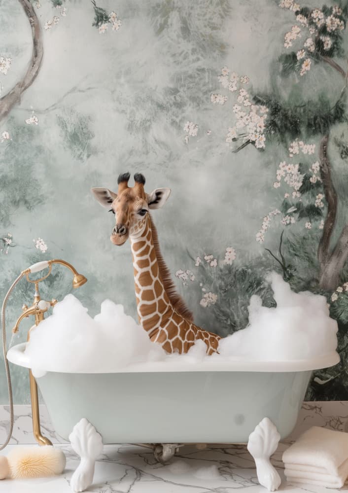 Whimsical Giraffe Bath by Niky Rahner — canvas wall art