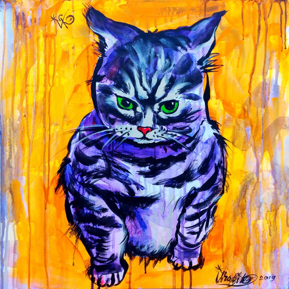 Grumpy Purple Cat by Kanat Ibragimov — canvas wall art