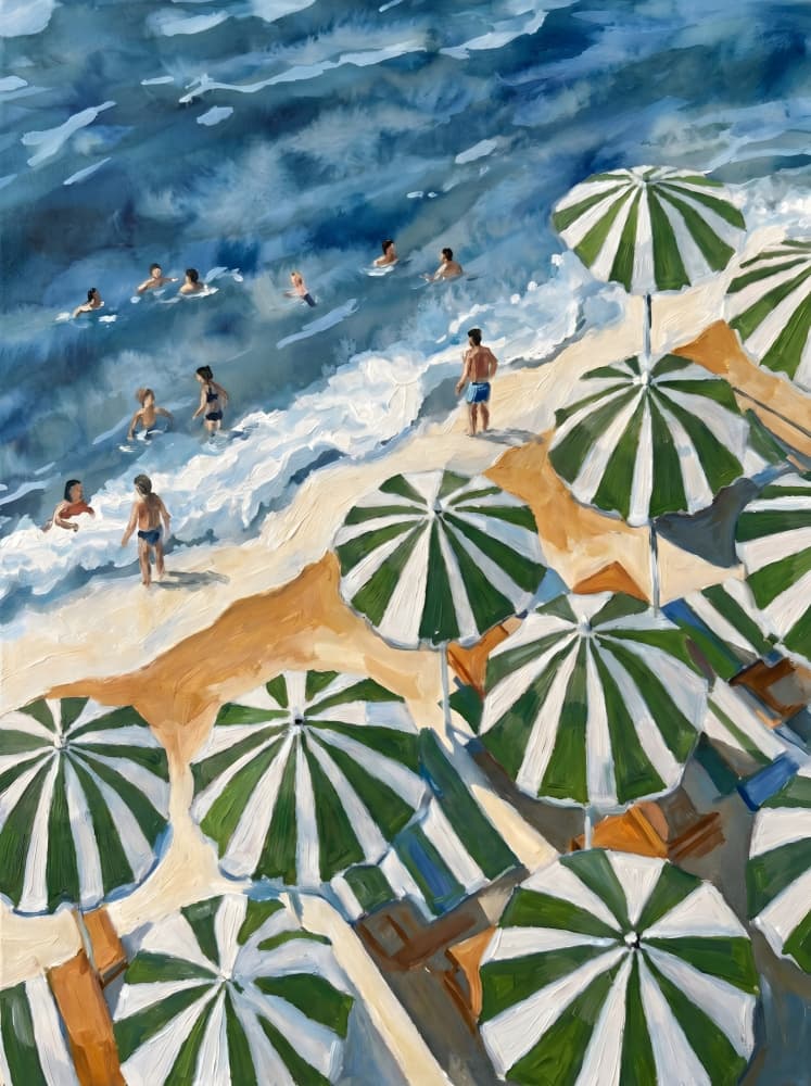 Green Striped Beach Umbrellas by HUGO — canvas wall art
