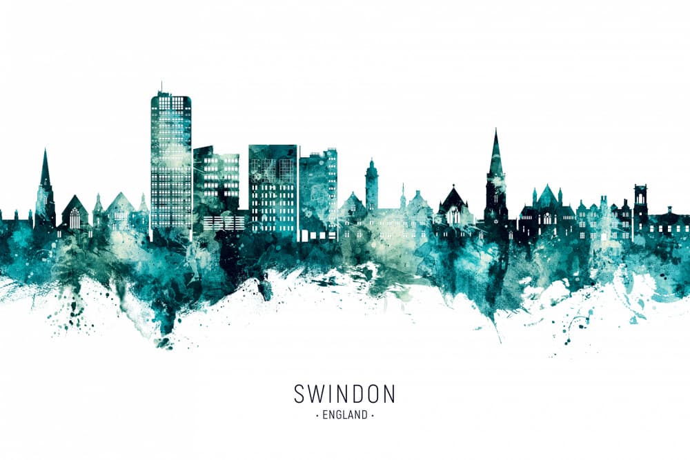 Swindon Teal Skyline by Michael Tompsett — canvas wall art