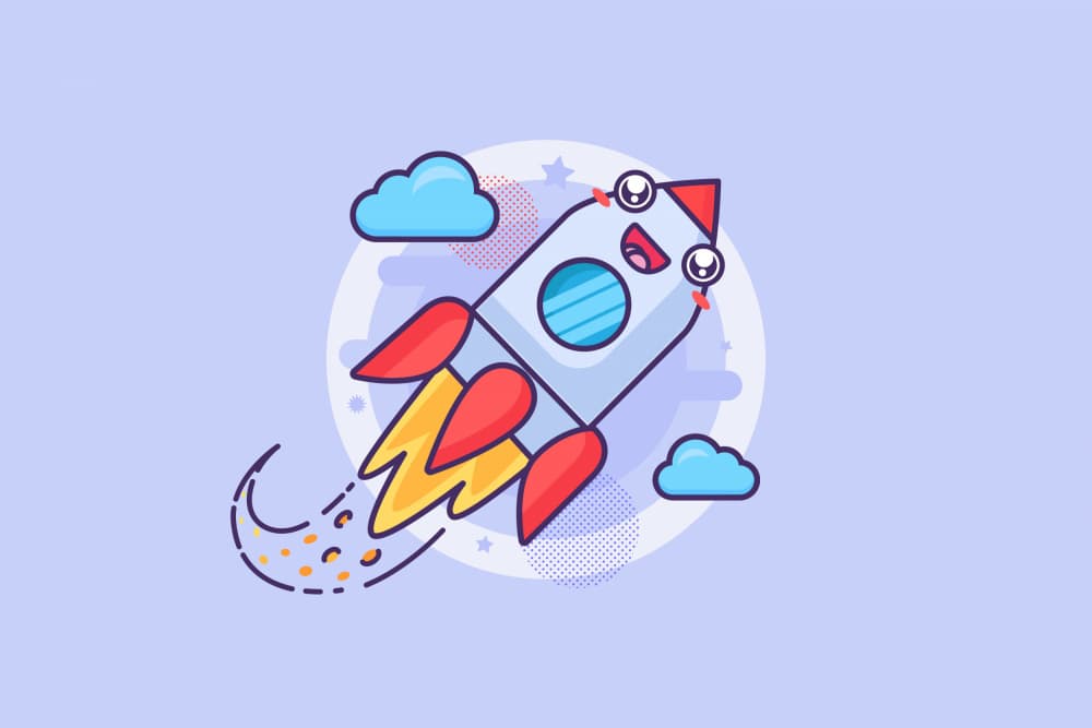 Happy Flying Rocket by Marika Barsrsind — canvas wall art