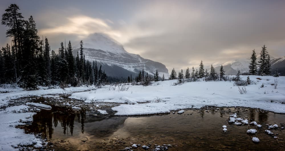 Snowy Mountain Stream by April Xie — canvas wall art