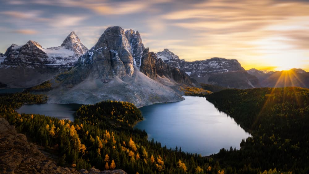 Golden Autumn Lake Mountains by Dawn X W — canvas wall art