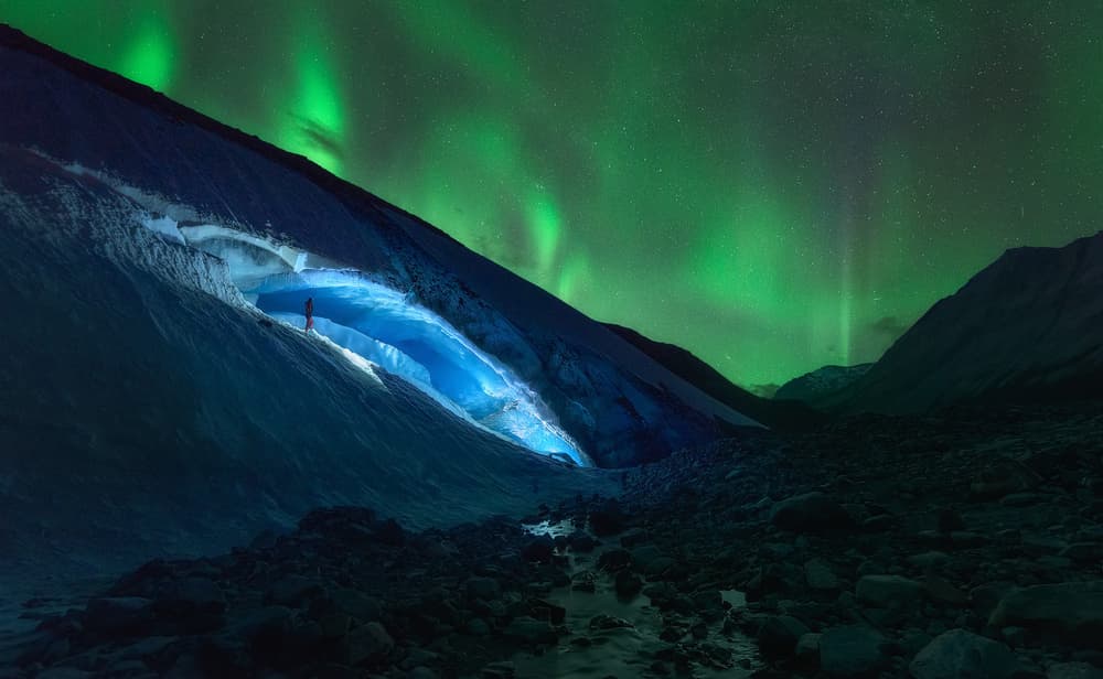 Northern Lights Ice Cave by Javier de la Torre — canvas wall art