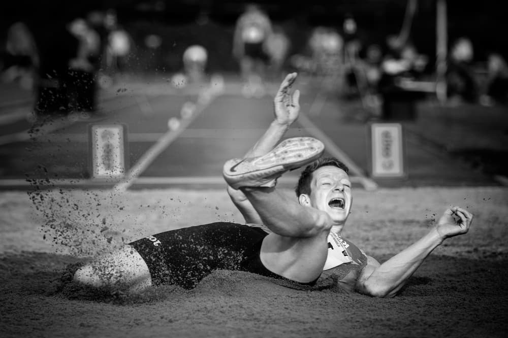 Athlete's Dramatic Landing by Jure Kravanja — canvas wall art