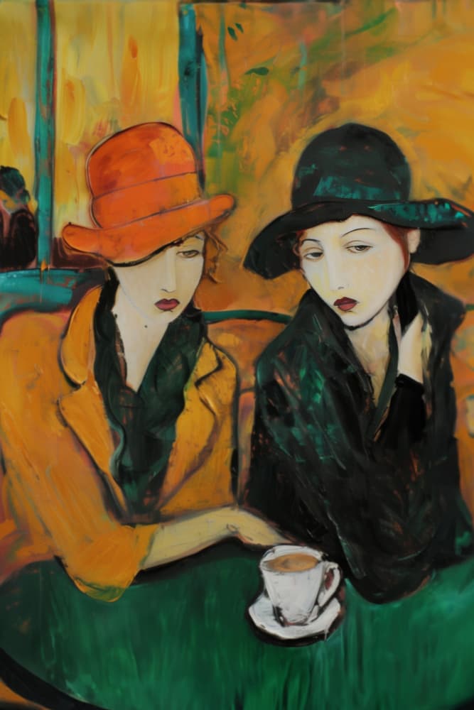 Two Women In Cafe by Annika Persson — canvas wall art