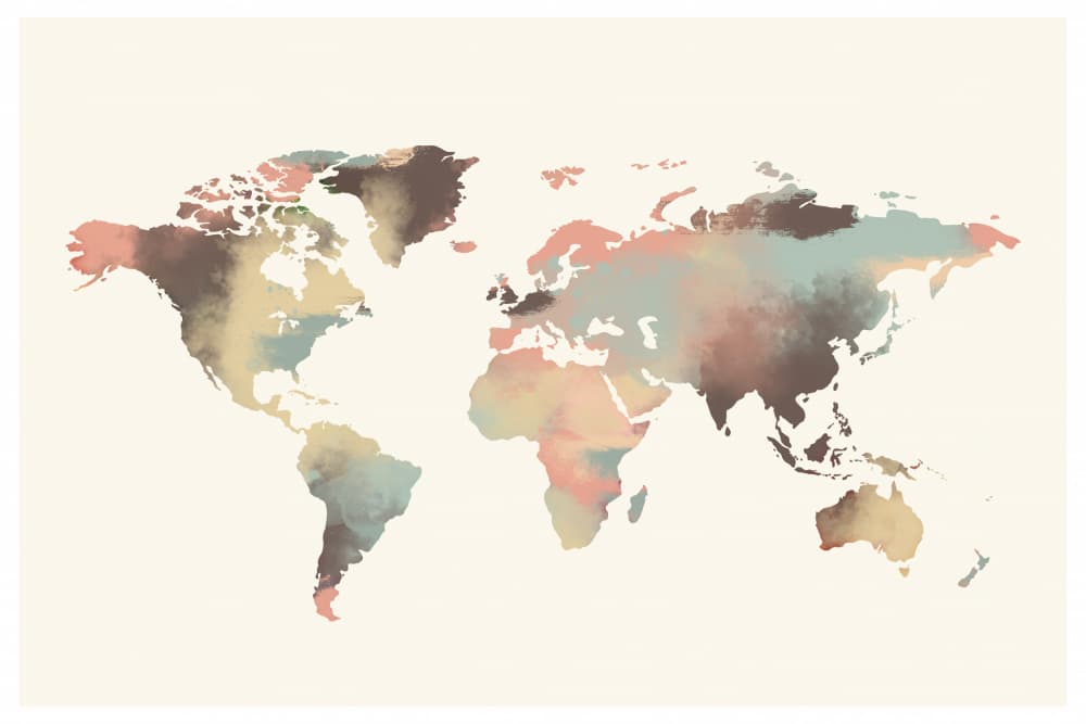 Watercolor World Map by THE MIUUS STUDIO — canvas wall art