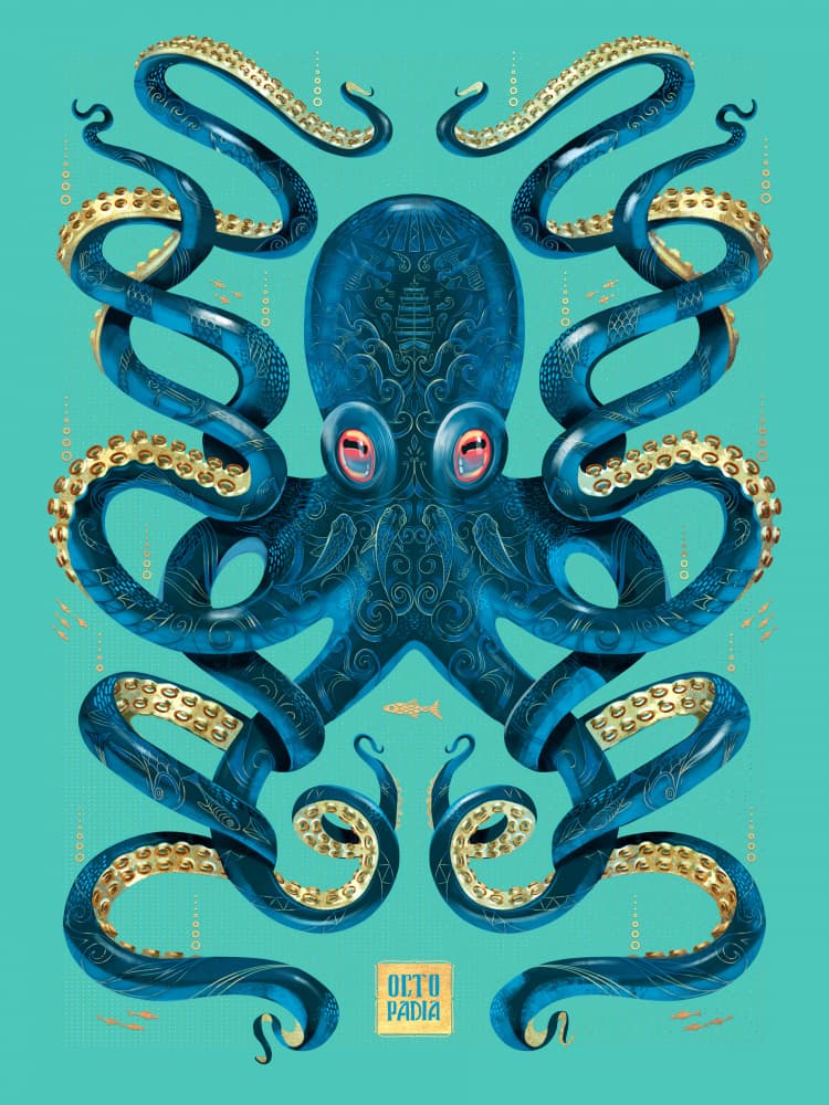 Ornate Blue Octopus by Mark Harrison — canvas wall art
