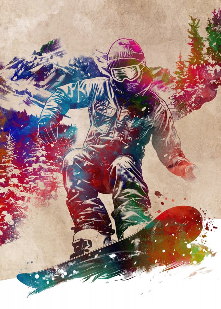 Vibrant Snowboarder Ride by Justyna Jaszke — canvas wall art