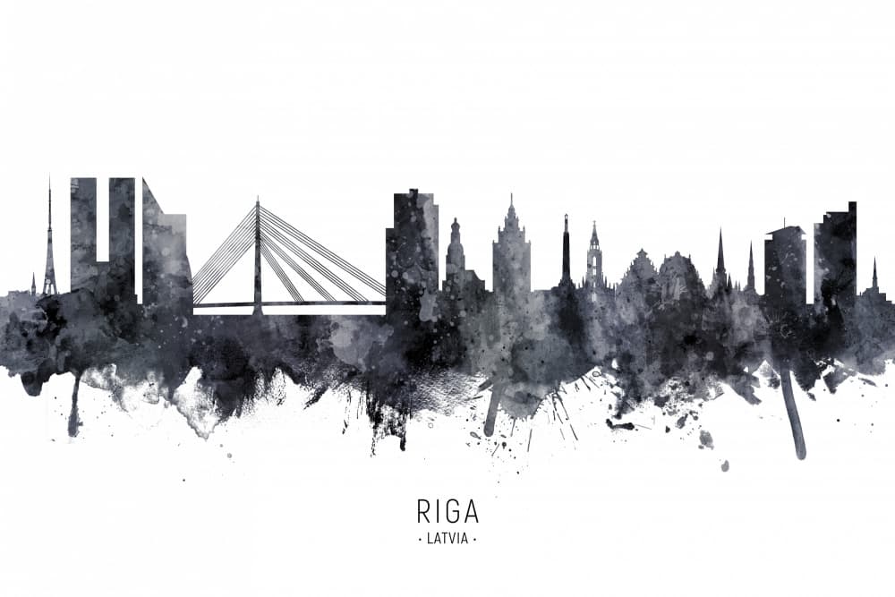 Riga Cityscape Watercolor by Michael Tompsett — canvas wall art