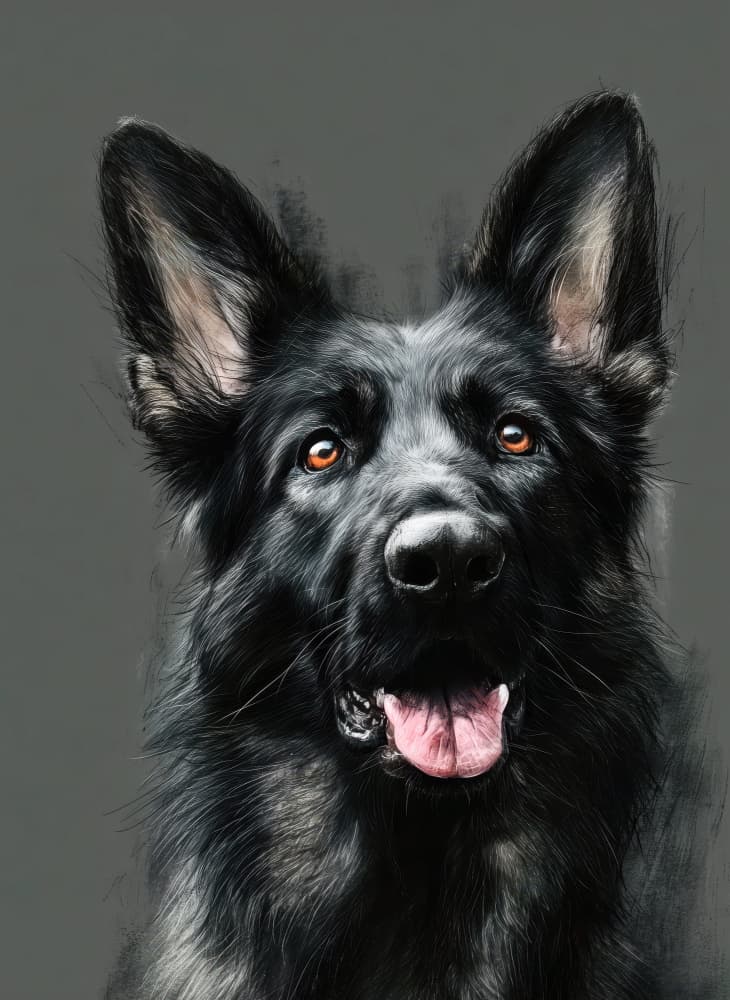 Black German Shepherd Gaze by Justyna Jaszke — canvas wall art