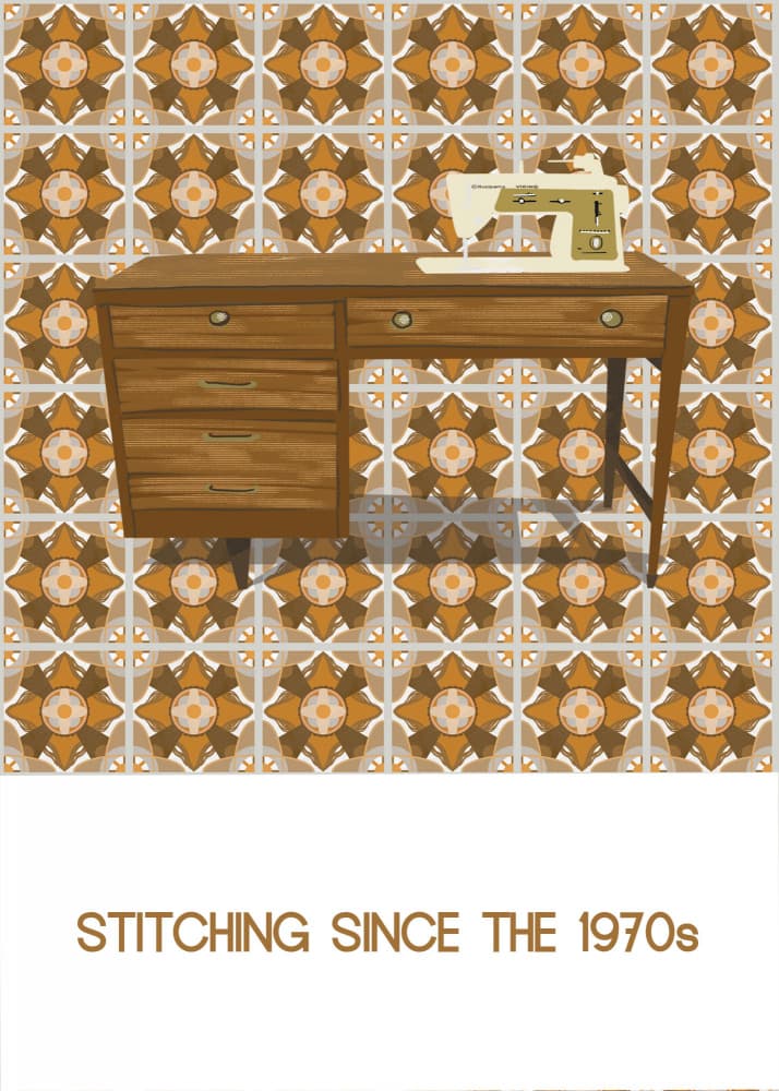Retro Sewing Machine Desk by Charlotte Trudgett — canvas wall art