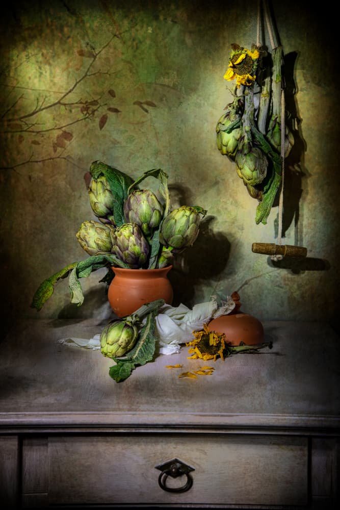 Rustic Artichoke Still Life by Felice Angelino — canvas wall art